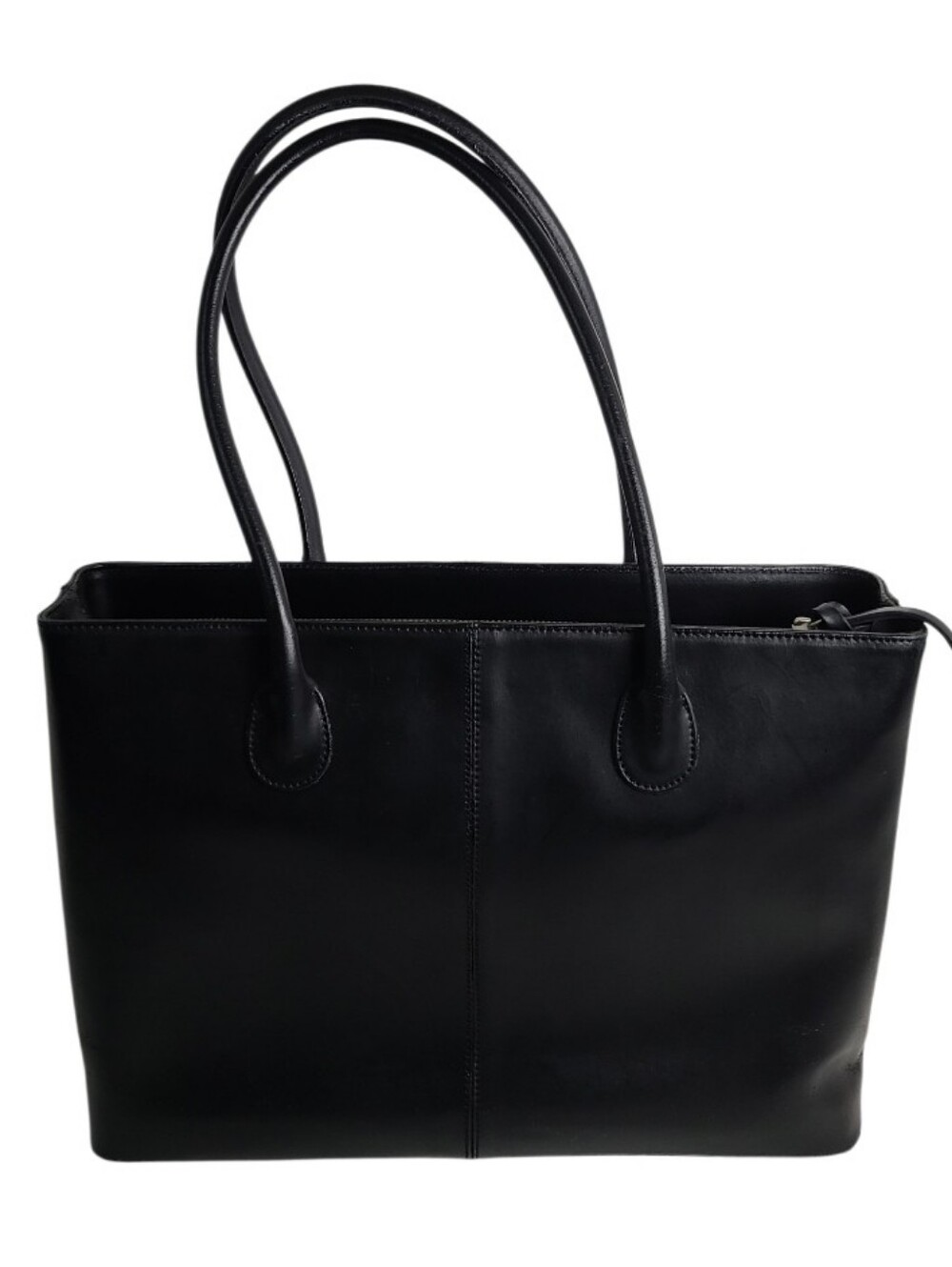 J.Crew Classic Black Leather Tote Bag Purse 3 Compartment Shoulder Strap Carry - Picture 6 of 16